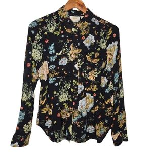 Maeve Floral Black Wildlife Rayon Blouse Size 8